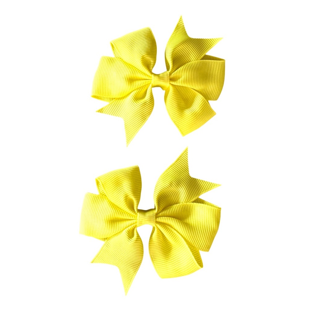 Girls Hair Clips Set Yellow Ribbon Bows NEW